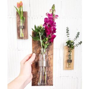 Wooden Wall Vase — Reclaimed Pine / Single Wall Sconce / Steel Grey