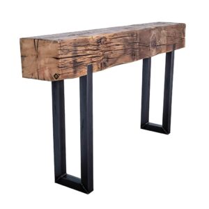 Reclaimed Beam Console Table with Steel Base — 24" / 28" High