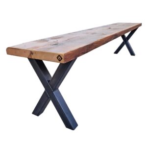 Reclaimed Wood Bench with steel "X" legs — 24" Long