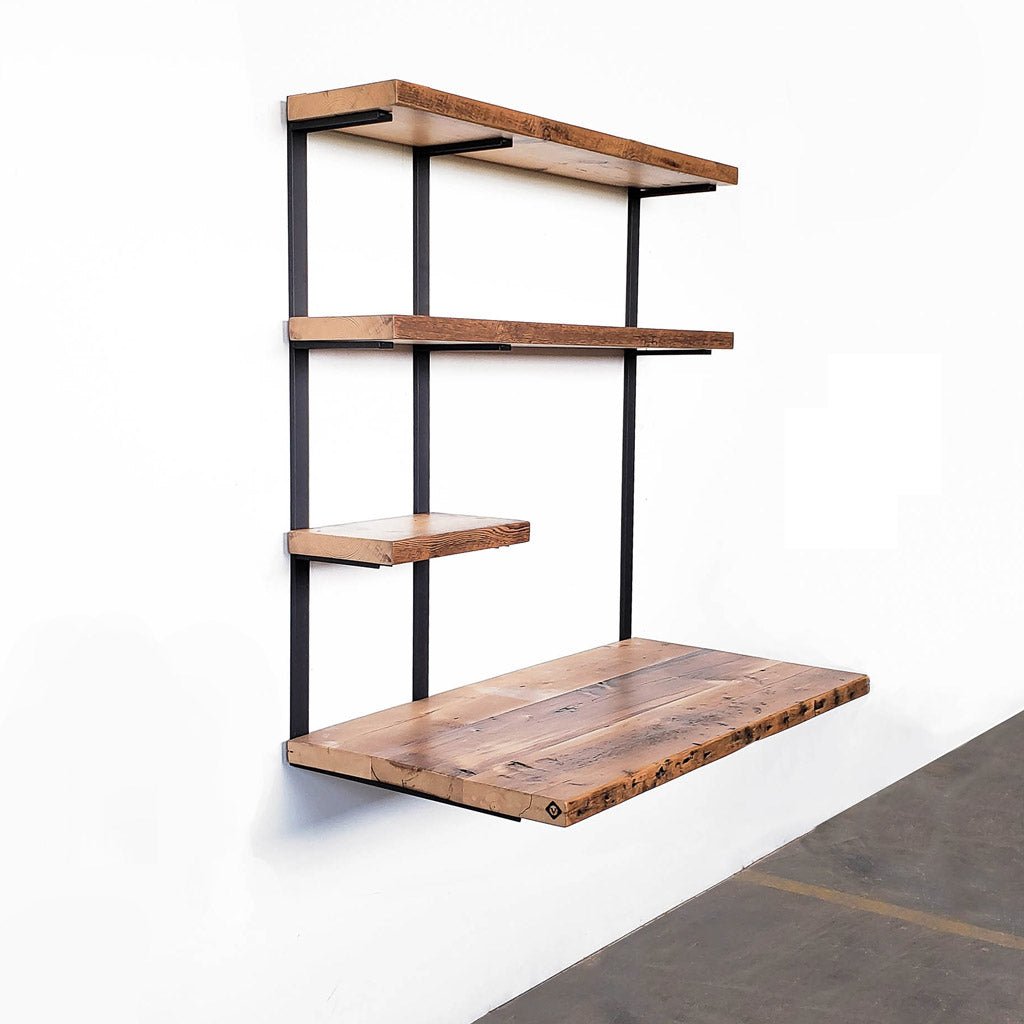 Floating Desk + 3 Shelves — Desk 36" : Shelf 12" / 1" Ash / Black