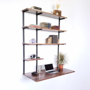 Floating Desk + 4 Shelves — Desk 36" : Shelf 12" / 1" Ash / Black