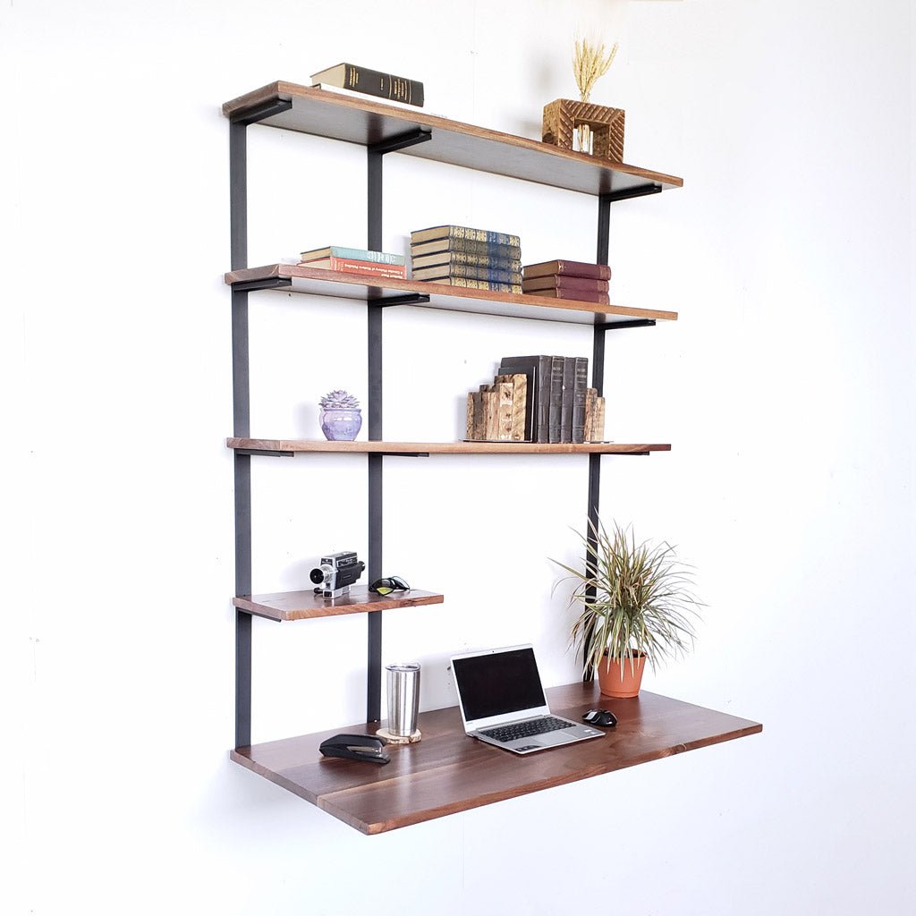 Floating Desk + 4 Shelves — Desk 36" : Shelf 12" / 1" Ash / Clear Coat
